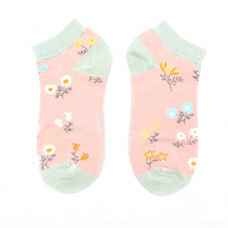 Sanau Treinyrs - Blodau Bychain | Miss Sparrow Trainer Socks - Dainty Floral Dusky Pink