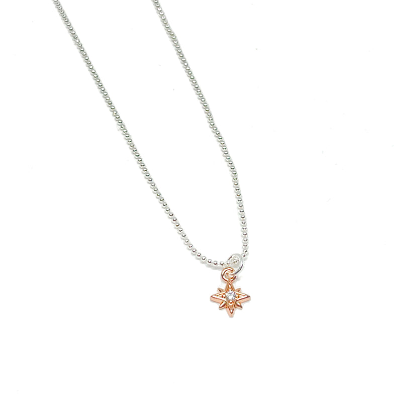Cadwen Seren Ddisglair Plentyn - Aur Coch | Children’s Sparkly Star Necklace – Rose Gold