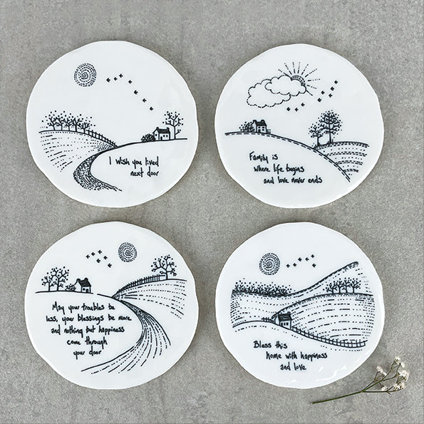 Mat Diod Porslen | Porcelain Coaster - Bless this home with happiness and love