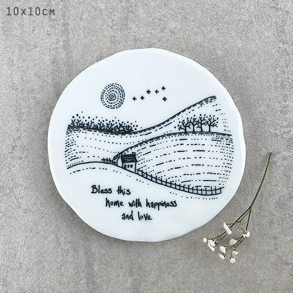 Mat Diod Porslen | Porcelain Coaster - Bless this home with happiness and love