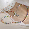 Cadwyn Gleiniau Gwydr Lliwiau'r Enfys | Silver Plated and Rainbow Glass Bead Necklace