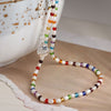 Cadwyn Gleiniau Gwydr Lliwiau'r Enfys | Silver Plated and Rainbow Glass Bead Necklace