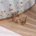 Clustdlysau Crisial Dwbl - Aur | Golden Lobe Hugger Double Crystal Earrings