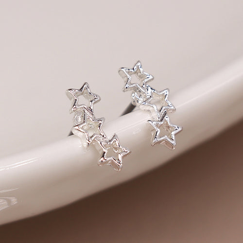 Pâr o Glustdlysau | Silver Plated Triangle and Triple Star Earring Duo