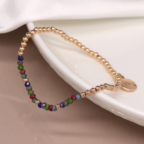 Breichled Gleiniau Aur ac Amryliw | Golden & Multi Bead Bracelet