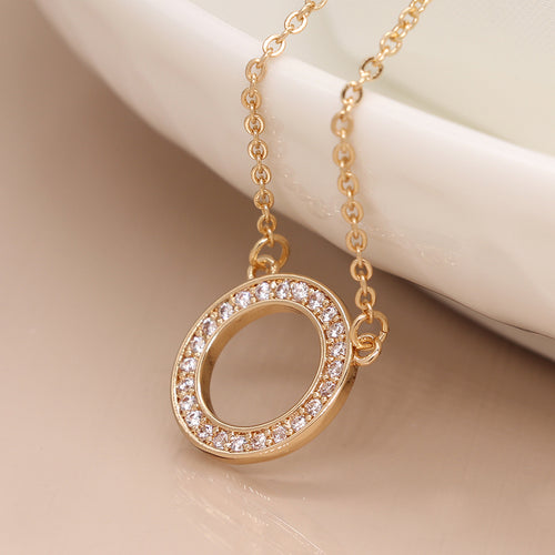 Cadwen Crisialau Cylch Lliw Aur | Gold Plated Crystal Inset Circle Necklace