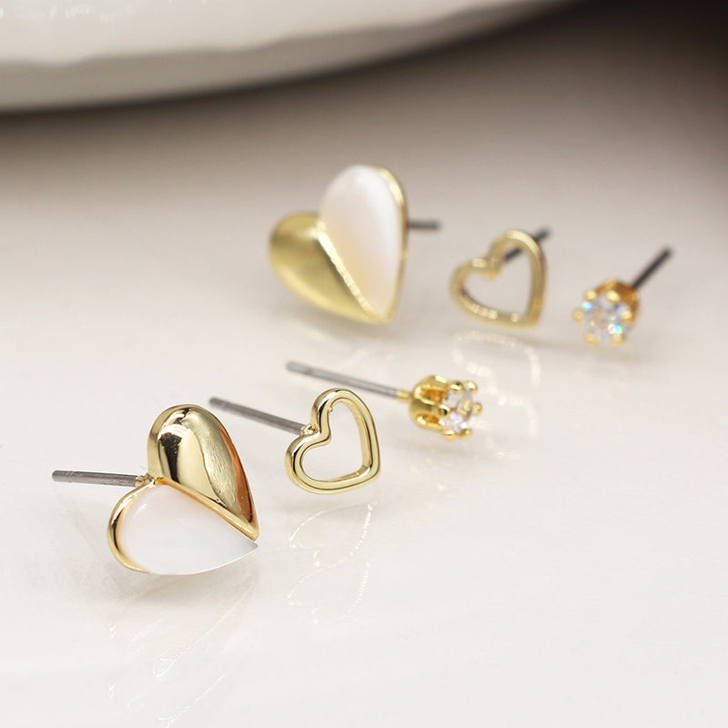 Set o Dri Clustdlysau Lliw Aur | Faux Gold Triple Earring Set