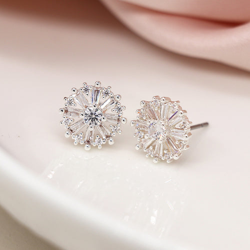 Clustdlysau Amlbwynt Gyda Crisialau | Silver Plated Multi Point Stud Earrings with Crystals