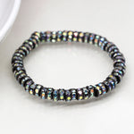 Breichled Ddu a Chrisial | Metallic Black and Crystal Bead Stretch Bracelet