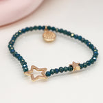 Breichled Gleiniau a Sêr - Gwyrddlas  | Bead Bracelet with Stars - Dusky Teal Blue
