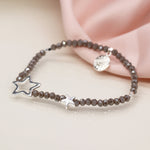 Breichled Gleiniau a Sêr - Llwyd  | Bead Bracelet with Stars - Grey