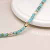 Breichled Gleiniau Hadau - Perlog a Gwyrddlas  | Seed Bead & Pearl Bracelet - Aqua