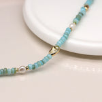 Breichled Gleiniau Hadau - Perlog a Gwyrddlas  | Seed Bead & Pearl Bracelet - Aqua