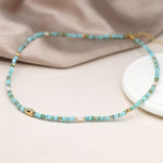 Cadwen Gleiniau Hadau - Perlog a Gwyrddlas  | Seed Bead & Pearl  Necklace - Aqua