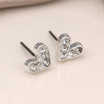 Clustdlysau Calon Grisial | Silver Plated Crystal Heart Earrings
