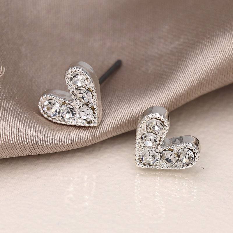Clustdlysau Calon Grisial | Silver Plated Crystal Heart Earrings