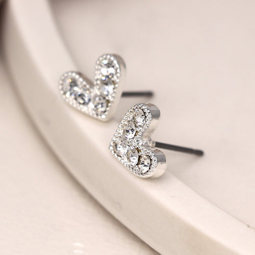 Clustdlysau Calon Grisial | Silver Plated Crystal Heart Earrings