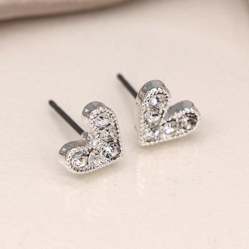 Clustdlysau Calon Grisial | Silver Plated Crystal Heart Earrings