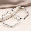 Clustdlysau Hecsagon  - Lliw Arian | Irregular Hexagon Earrings - Silver Colour