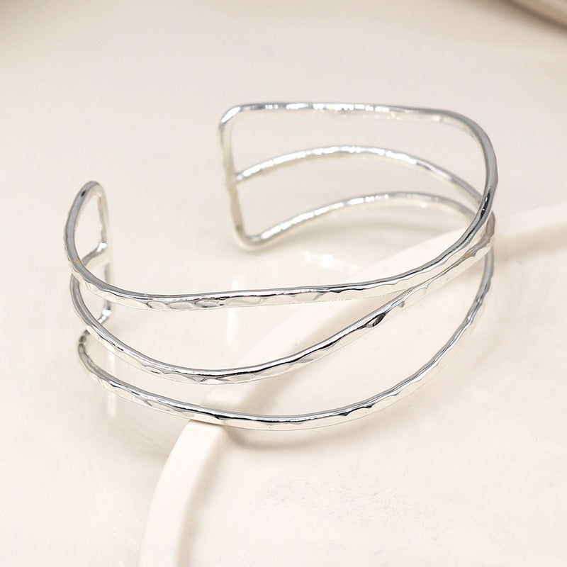 Breichled Llinyn Driphlyg | Triple Strand Bangle - Silver Plated