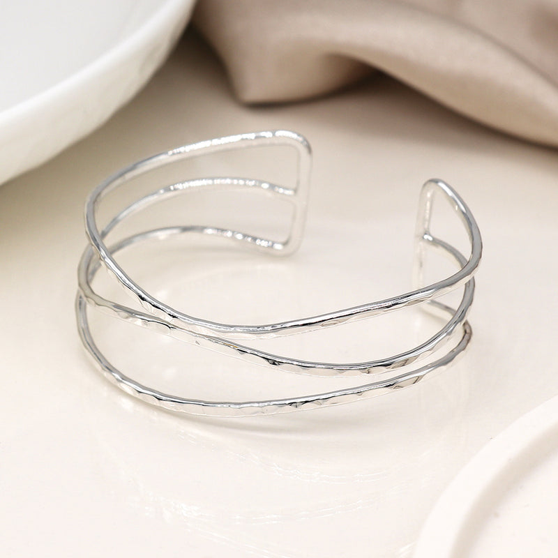 Breichled Llinyn Driphlyg | Triple Strand Bangle - Silver Plated