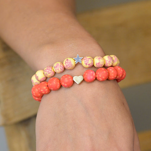 Set Breichled Ddwbl - Coch a Melyn | Matt Bead Double Bracelet Set - Red and Yellow