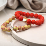 Set Breichled Ddwbl - Coch a Melyn | Matt Bead Double Bracelet Set - Red and Yellow