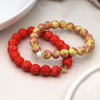 Set Breichled Ddwbl - Coch a Melyn | Matt Bead Double Bracelet Set - Red and Yellow