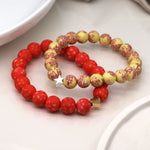 Set Breichled Ddwbl - Coch a Melyn | Matt Bead Double Bracelet Set - Red and Yellow