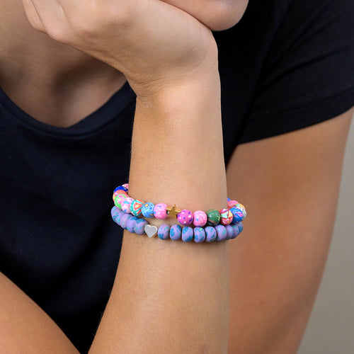 Set Breichled Ddwbl - Amryliw | Matt Bead Double Bracelet Set - Multi Mix