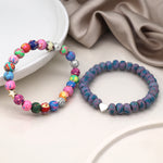 Set Breichled Ddwbl - Amryliw | Matt Bead Double Bracelet Set - Multi Mix