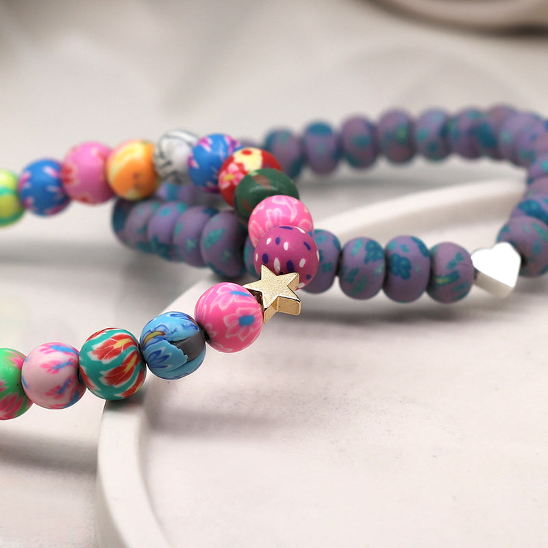 Set Breichled Ddwbl - Amryliw | Matt Bead Double Bracelet Set - Multi Mix