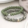 Set Breichled Ddwbl - Gwyrdd | Matt Bead Double Bracelet Set - Green Mix