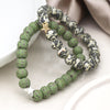 Set Breichled Ddwbl - Gwyrdd | Matt Bead Double Bracelet Set - Green Mix