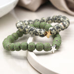 Set Breichled Ddwbl - Gwyrdd | Matt Bead Double Bracelet Set - Green Mix