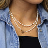 Cadwen Perlau | Ivory Freshwater Pearl and Golden Flower Clasp Necklace
