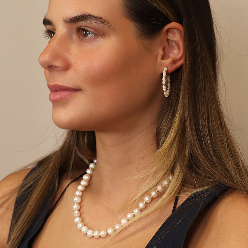 Cadwen Perlau | Ivory Freshwater Pearl and Golden Bead Necklace
