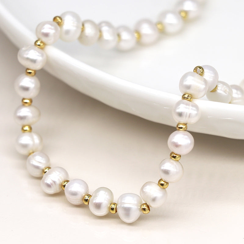 Cadwen Perlau | Ivory Freshwater Pearl and Golden Bead Necklace