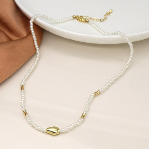 Cadwen Perlau | Ivory Seed Pearl and Gold Bead Necklace