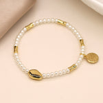 Breichled Perlau | Ivory Seed Pearl and Gold Bead Bracelet