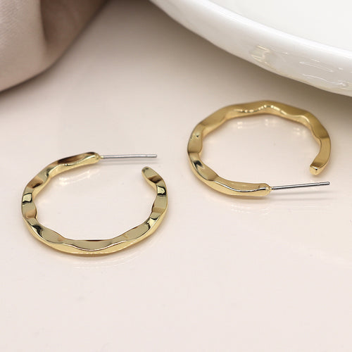 Clustdlysau Cylch  - Lliw Aur | Irregular Hoop Earrings - Golden