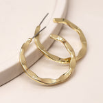 Clustdlysau Cylch  - Lliw Aur | Irregular Hoop Earrings - Golden