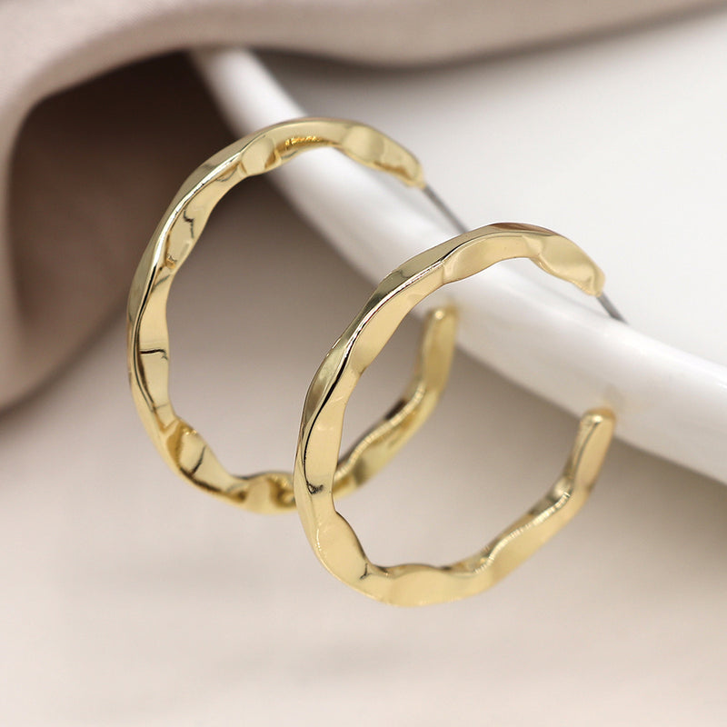 Clustdlysau Cylch  - Lliw Aur | Irregular Hoop Earrings - Golden