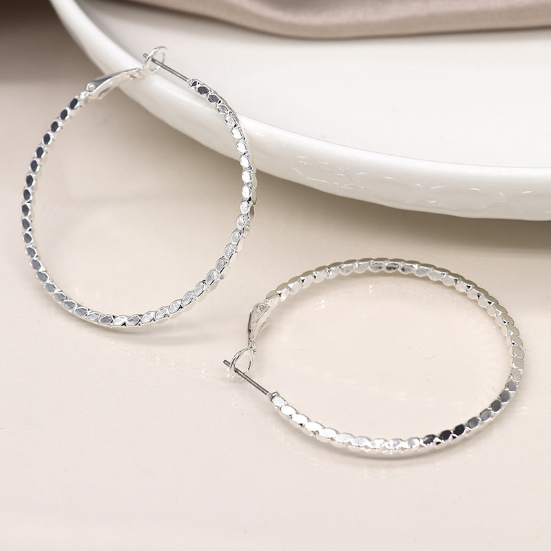 Clustdlysau Cylch - Lliw Arian | Hoop Earrings - Silver Plated