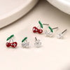 Set o Dri Clustdlysau Styd - Ceirios a Blodau | Triple Stud Earring Set - Cherries & Flower