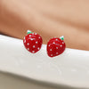 Set o Dri Clustdlysau Styd - Mefus a Blodau | Triple Stud Earring Set - Strawberries & Flower