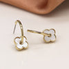 Clustdlysau Blodyn - Aur | C-Hoop Quatrefoil Earrings - Golden