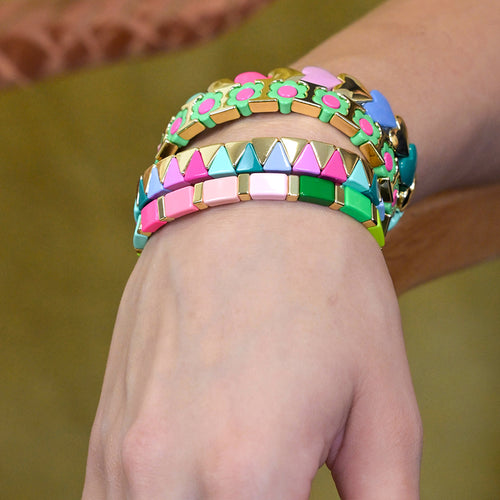 Breichled Geo Triongl | Geo Triangle Stretch Bracelet - Golden and Mixed