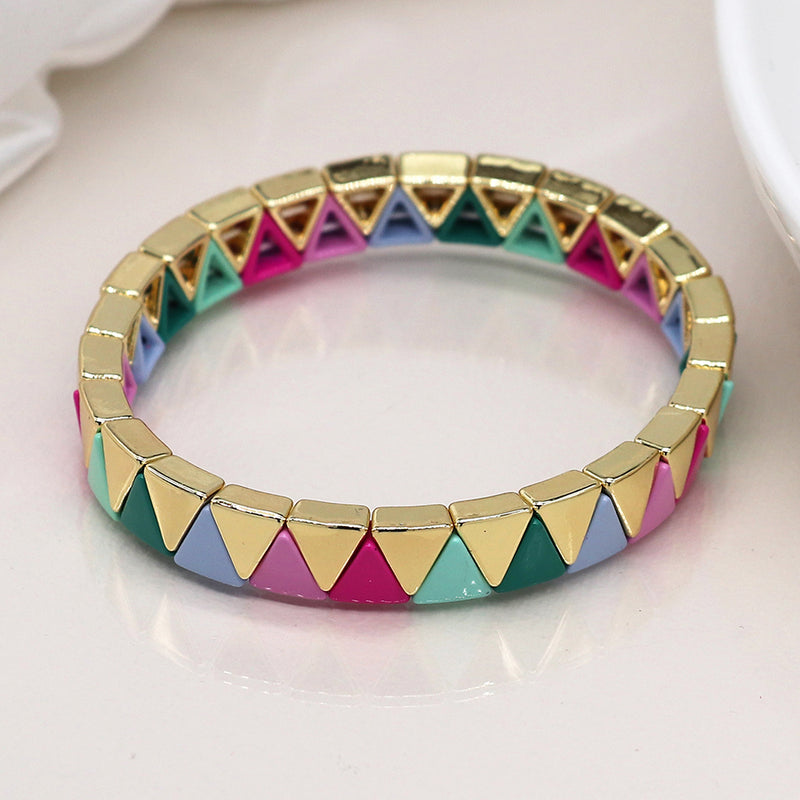 Breichled Geo Triongl | Geo Triangle Stretch Bracelet - Golden and Mixed