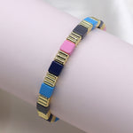 Breichled Gleiniau Sgwar | Square Bead Bracelet - Golden and Muted